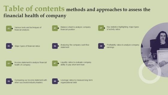 Table Of Contents Methods And Approaches To Assess The Financial Health Of Company Formats PDF Table Of Contents Methods And Approaches To Assess The Financial Health Of Company Formats PDF