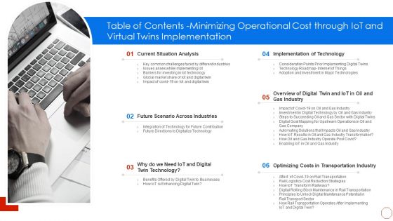 Table Of Contents Minimizing Operational Cost Through Iot And Virtual Twins Implementation Brochure PDF
