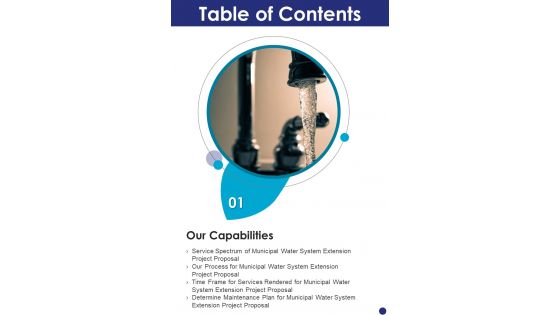 Table Of Contents Municipal Water System Extension Project Proposal One Pager Sample Example Document Table Of Contents Municipal Water System Extension Project Proposal One Pager Sample Example Document
