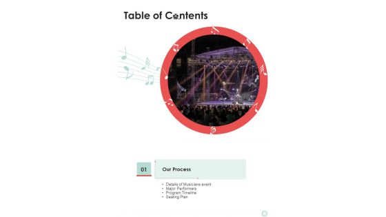 Table Of Contents Musicians Function Proposal One Pager Sample Example Document