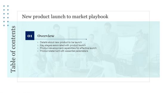 Table Of Contents New Product Launch To Market Playbook Key Summary PDF