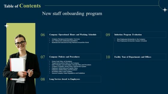 Table Of Contents New Staff Onboarding Program Diagrams PDF