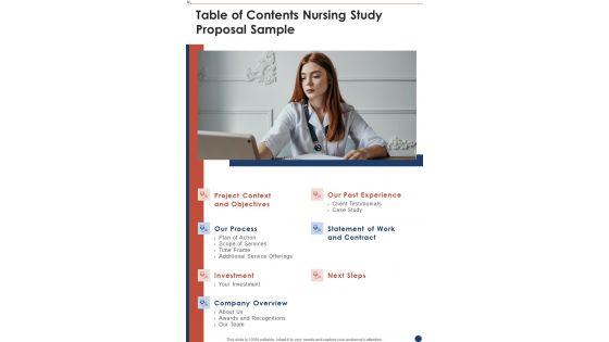 Table Of Contents Nursing Study Proposal Sample One Pager Sample Example Document