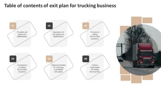 Table Of Contents Of Exit Plan For Trucking Business Rules PDF