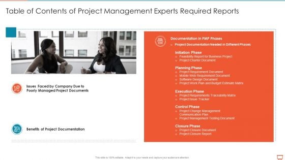 Table Of Contents Of Project Management Experts Required Reports Diagrams PDF Table Of Contents Of Project Management Experts Required Reports Diagrams PDF