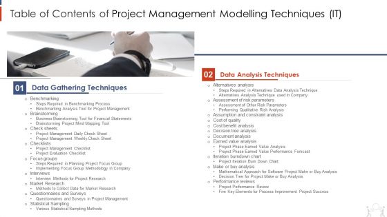Table Of Contents Of Project Management Modelling Techniques IT Data Diagrams PDF Table Of Contents Of Project Management Modelling Techniques IT Data Diagrams PDF