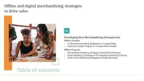Table Of Contents Offilne And Digital Merchandising Strategies To Drive Sales Retail Slides PDF