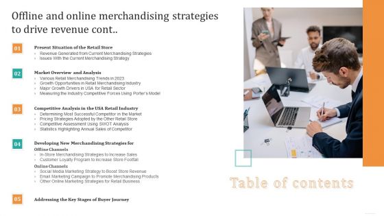 Table Of Contents Offline And Online Merchandising Strategies To Drive Revenue Cont Portrait PDF Table Of Contents Offline And Online Merchandising Strategies To Drive Revenue Cont Portrait PDF