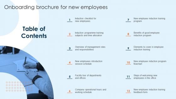 Table Of Contents Onboarding Brochure For New Employees Ideas PDF