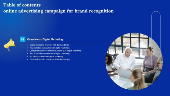 Table Of Contents Online Advertising Campaign For Brand Recognition Rules PDF