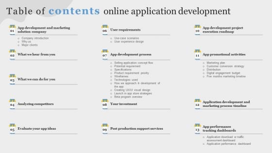 Table Of Contents Online Application Development Summary PDF