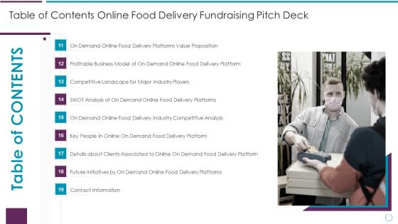 Table Of Contents Online Food Delivery Fundraising Pitch Deck Key Ppt Professional Themes PDF