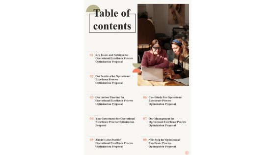 Table Of Contents Opex Procedure Improvement Proposal One Pager Sample Example Document Table Of Contents Opex Procedure Improvement Proposal One Pager Sample Example Document