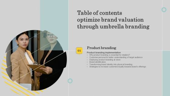 Table Of Contents Optimize Brand Valuation Through Umbrella Branding Diagrams PDF