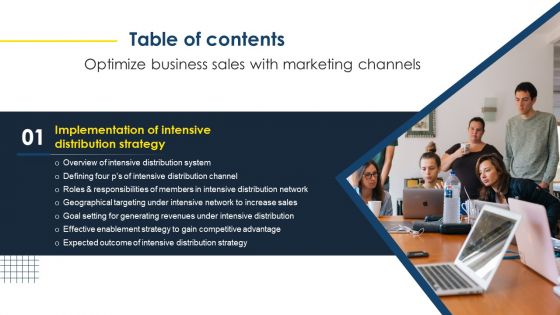 Table Of Contents Optimize Business Sales With Marketing Channels Clipart PDF