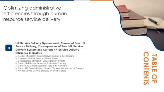 Table Of Contents Optimizing Administrative Efficiencies Through Human Resource Service Deliver Rate Introduction PDF