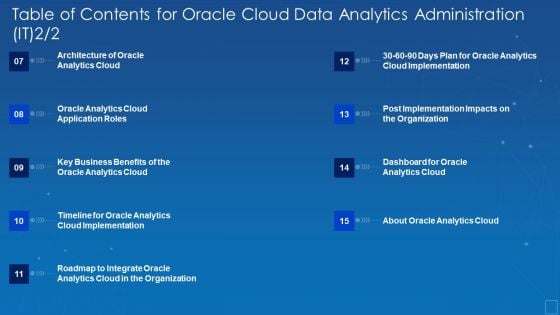 Table Of Contents Oracle Cloud Data Analytics Administration IT Formats PDF