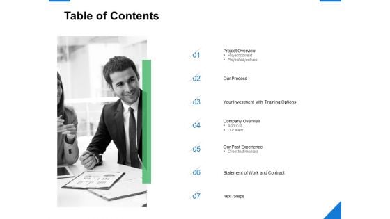 Table Of Contents Our Process Ppt PowerPoint Presentation Model Graphics Tutorials