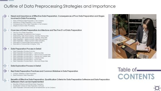 Table Of Contents Outline Of Data Preprocessing Strategies And Importance Ideas PDF