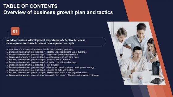 Table Of Contents Overview Of Business Growth Plan And Tactics Information PDF