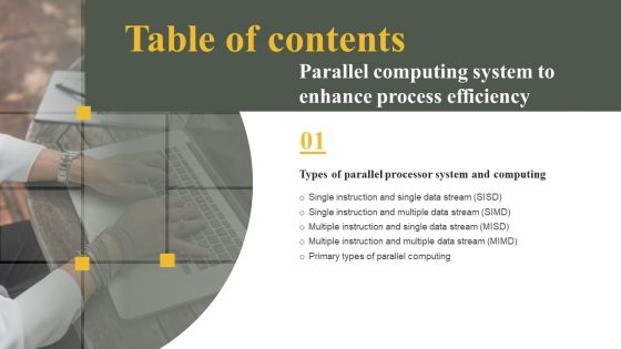 Table Of Contents Parallel Computing System To Enhance Process Efficiency Slide Brochure PDF Table Of Contents Parallel Computing System To Enhance Process Efficiency Slide Brochure PDF
