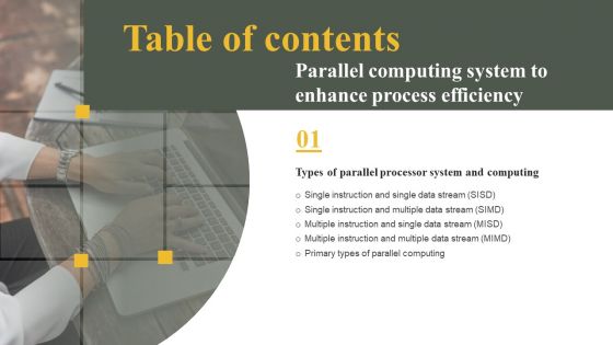 Table Of Contents Parallel Computing System To Enhance Process Efficiency Slide Brochure PDF