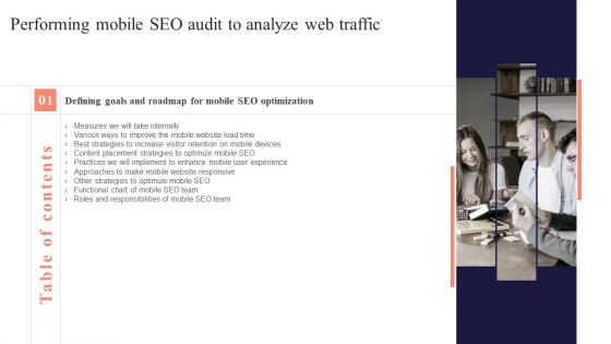 Table Of Contents Performing Mobile SEO Audit To Analyze Web Traffic Slide Infographics PDF Table Of Contents Performing Mobile SEO Audit To Analyze Web Traffic Slide Infographics PDF