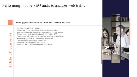 Table Of Contents Performing Mobile SEO Audit To Analyze Web Traffic Slide Infographics PDF