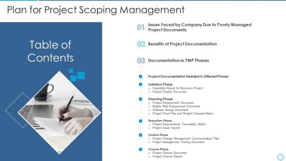 Table Of Contents Plan For Project Scoping Management Diagrams PDF