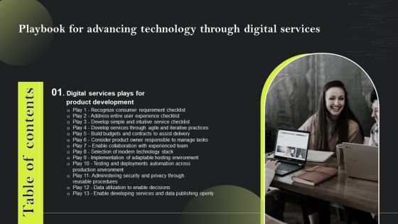 Table Of Contents Playbook For Advancing Technology Through Digital Services Infographics PDF Table Of Contents Playbook For Advancing Technology Through Digital Services Infographics PDF