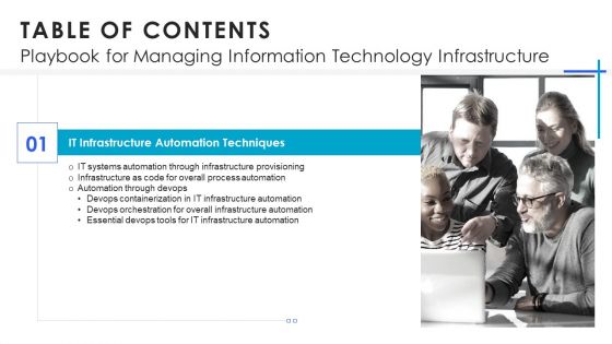 Table Of Contents Playbook For Managing Information Technology Infrastructures Themes PDF