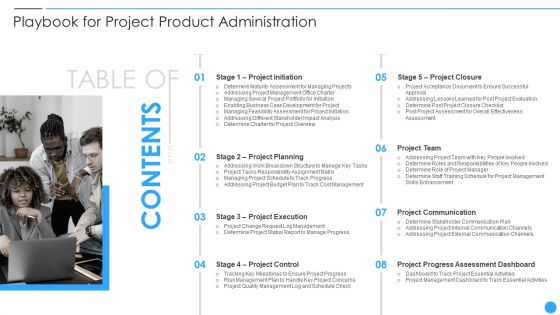 Table Of Contents Playbook For Project Product Administration Demonstration PDF