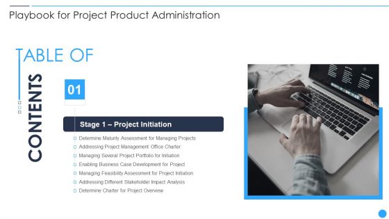 Table Of Contents Playbook For Project Product Administration Slide Ideas PDF
