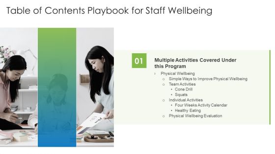 Table Of Contents Playbook For Staff Wellbeing Summary PDF