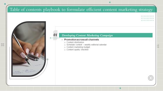 Table Of Contents Playbook To Formulate Efficient Content Marketing Strategy Icons PDF