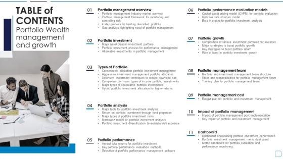 Table Of Contents Portfolio Wealth Management And Growth Structure PDF Table Of Contents Portfolio Wealth Management And Growth Structure PDF