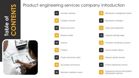 Table Of Contents Product Engineering Services Company Introduction Infographics PDF