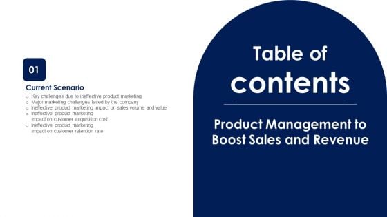 Table Of Contents Product Management To Boost Sales Ppt PowerPoint Presentation File Gallery PDF