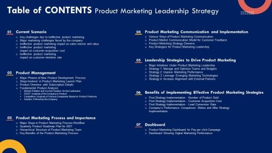 Table Of Contents Product Marketing Leadership Strategy Themes PDF