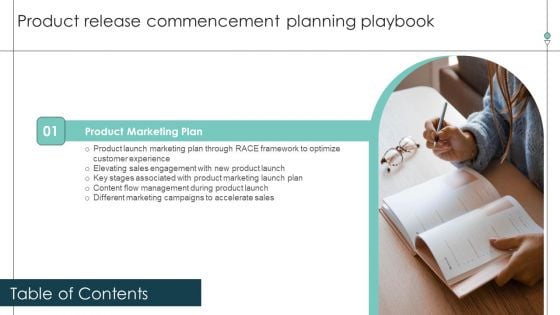 Table Of Contents Product Release Commencement Planning Playbook Slide Topics PDF