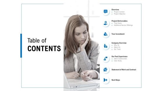 Table Of Contents Project Deliverables Ppt PowerPoint Presentation Portfolio Graphics Pictures Table Of Contents Project Deliverables Ppt PowerPoint Presentation Portfolio Graphics Pictures