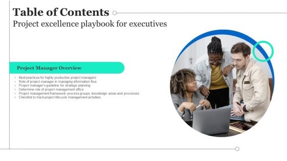 Table Of Contents Project Excellence Playbook For Executives Designs PDF