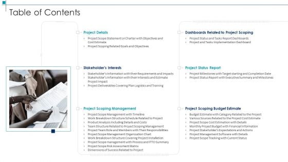 Table Of Contents Project Scope Management Deliverables Ideas PDF