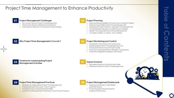 Table Of Contents Project Time Management To Enhance Productivity Formats PDF