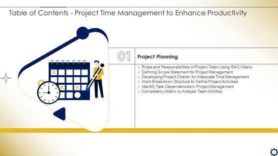Table Of Contents Project Time Management To Enhance Productivity Slide Icons PDF