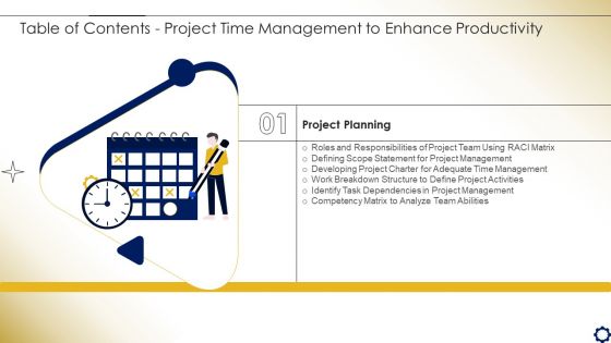 Table Of Contents Project Time Management To Enhance Productivity Slide Icons PDF