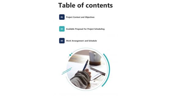 Table Of Contents Project Work Arrangement Proposal One Pager Sample Example Document Table Of Contents Project Work Arrangement Proposal One Pager Sample Example Document