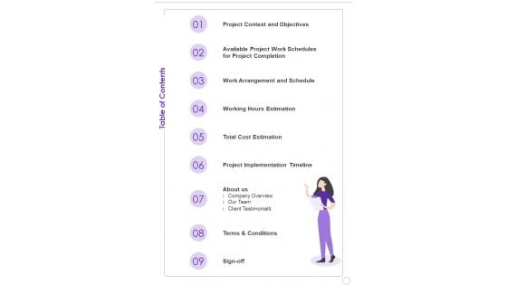 Table Of Contents Project Work Schedule Proposal One Pager Sample Example Document Table Of Contents Project Work Schedule Proposal One Pager Sample Example Document