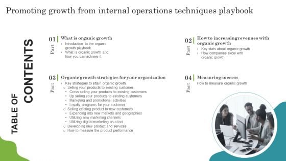 Table Of Contents Promoting Growth From Internal Operations Techniques Playbook Formats PDF