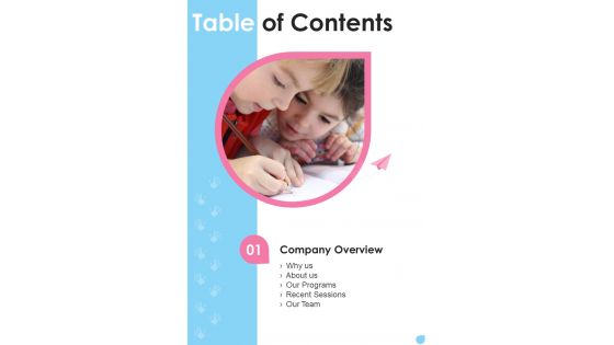 Table Of Contents Proposal For Child Care One Pager Sample Example Document